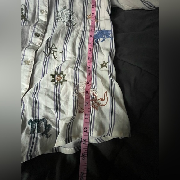 Johnny Was ARIANA BUTTON BACK striped silk shirt with zodiac embroidery size sm - Picture 15 of 16